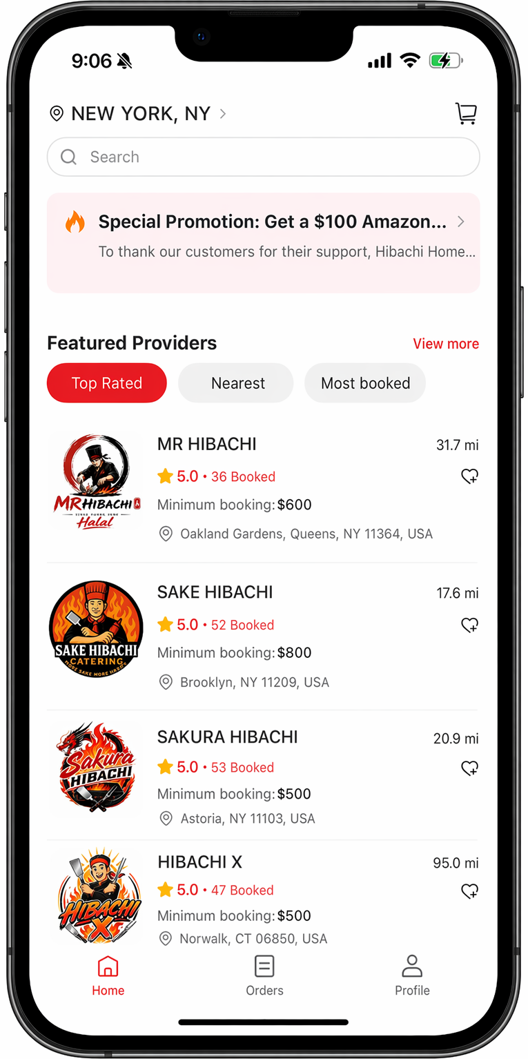 Hibachi Home app screen